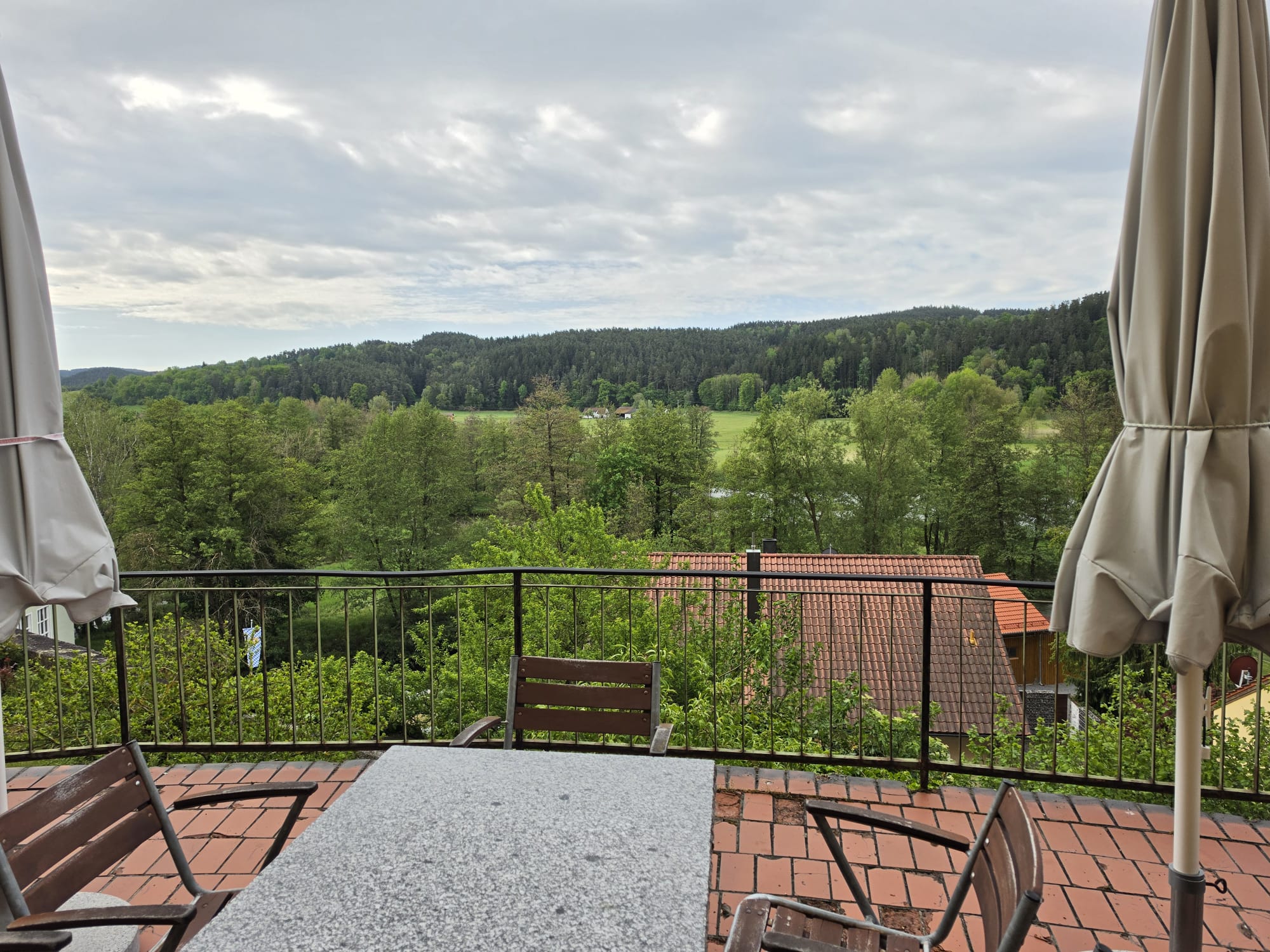 Blick von der Terrasse des Gasthof Hotel Rückerl in Walderbach